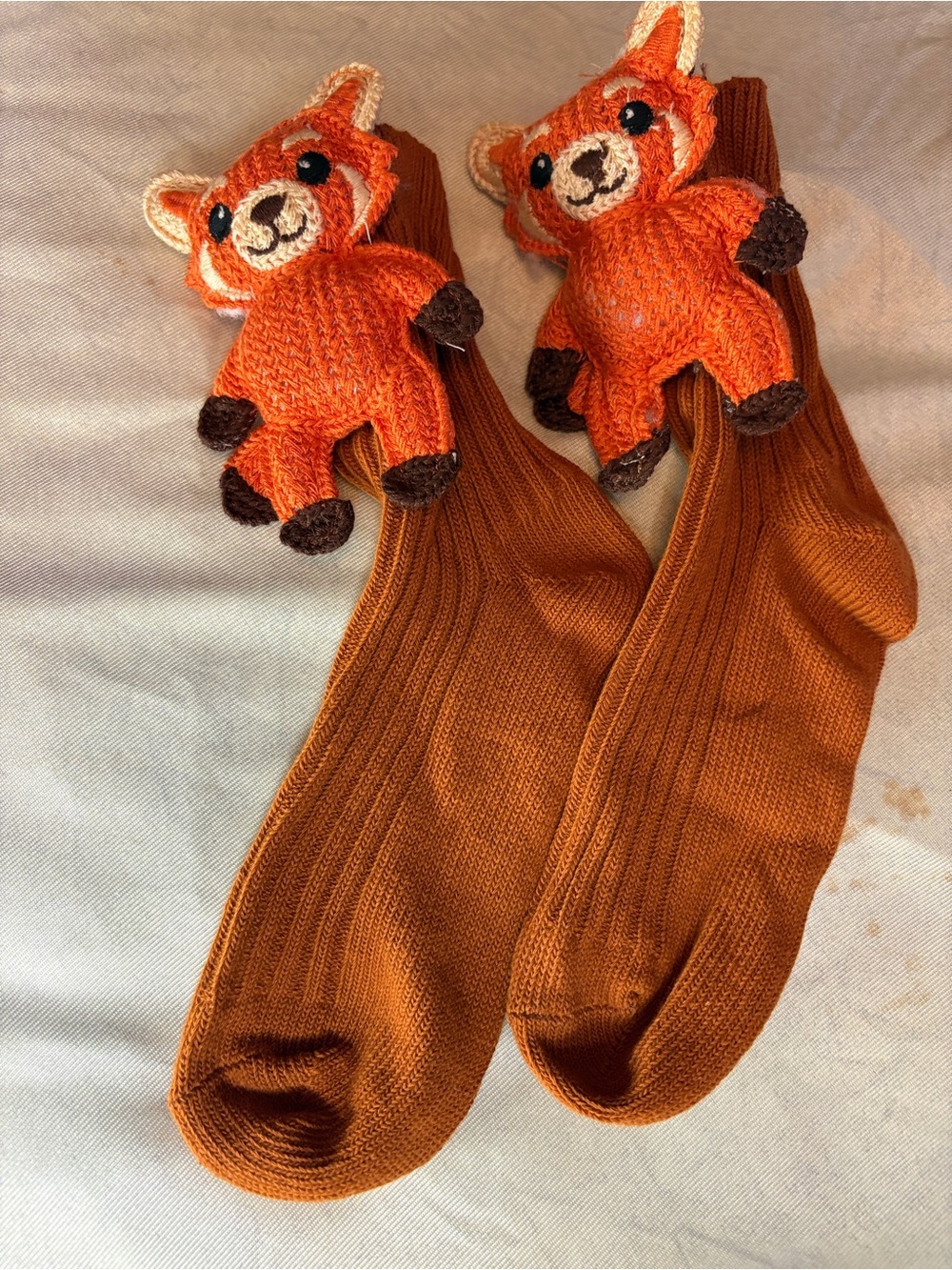 Fox Crew Socks with Plush Fox- Orange - Picture 3 of 5